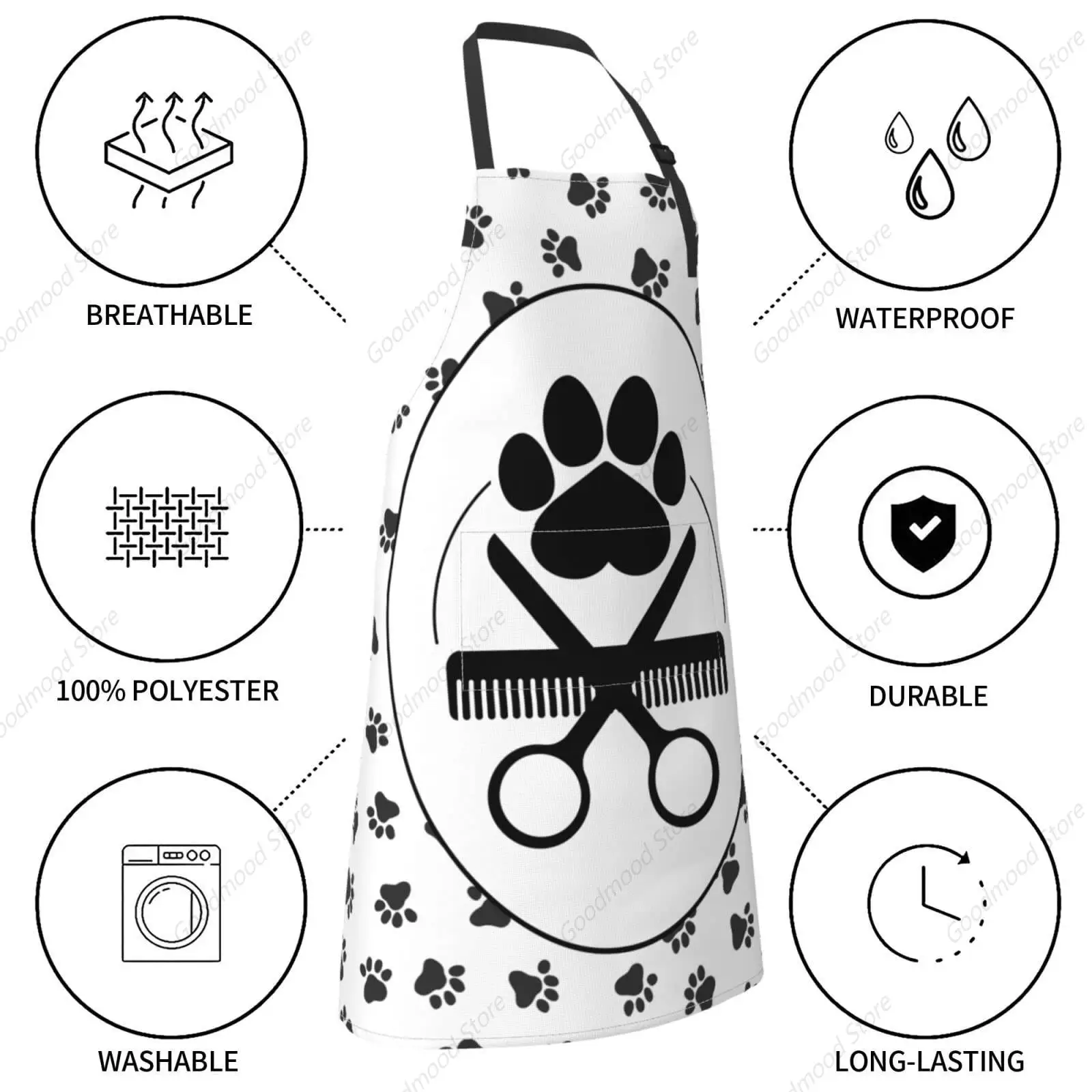 Pet Dogs Grooming Waterproof Apron With 2 Pockets Cute Animal Paws Kitchen Chef Aprons Bibs For Cooking Baking