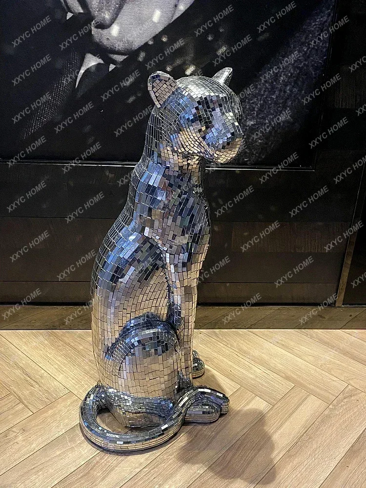 Home Decor Pure Handmade Mosaic Glass Leopard Statue Animal Cheetah Sculpture Ornaments Large Floor Decoration Luxury Handicraft