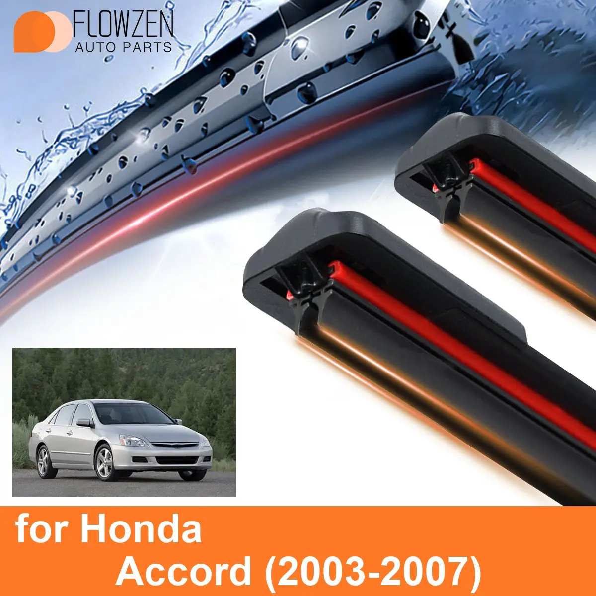 Car Windshield Wiper Blades for Honda Accord Double Rubber Frameless Bracketless WipersSoft Accessories 2003 2004 2005 2006 2007