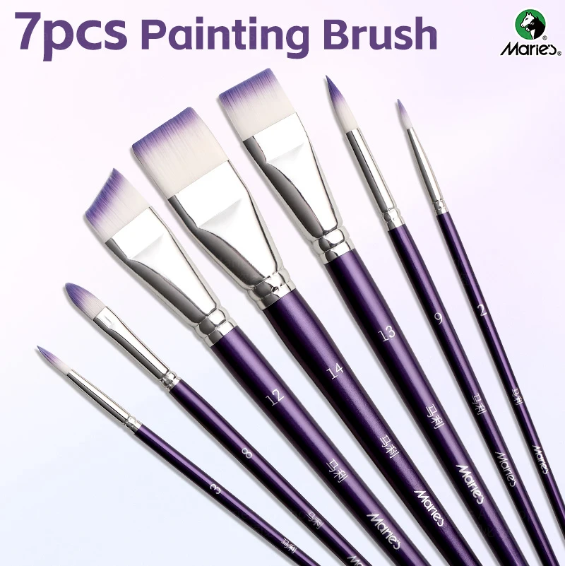 

7pcs Professional Artist Painting Brush Set,7 Sizes with Nylon Bristles for Acrylic,Gouache,Watercolor,Oil,Rock for Adults