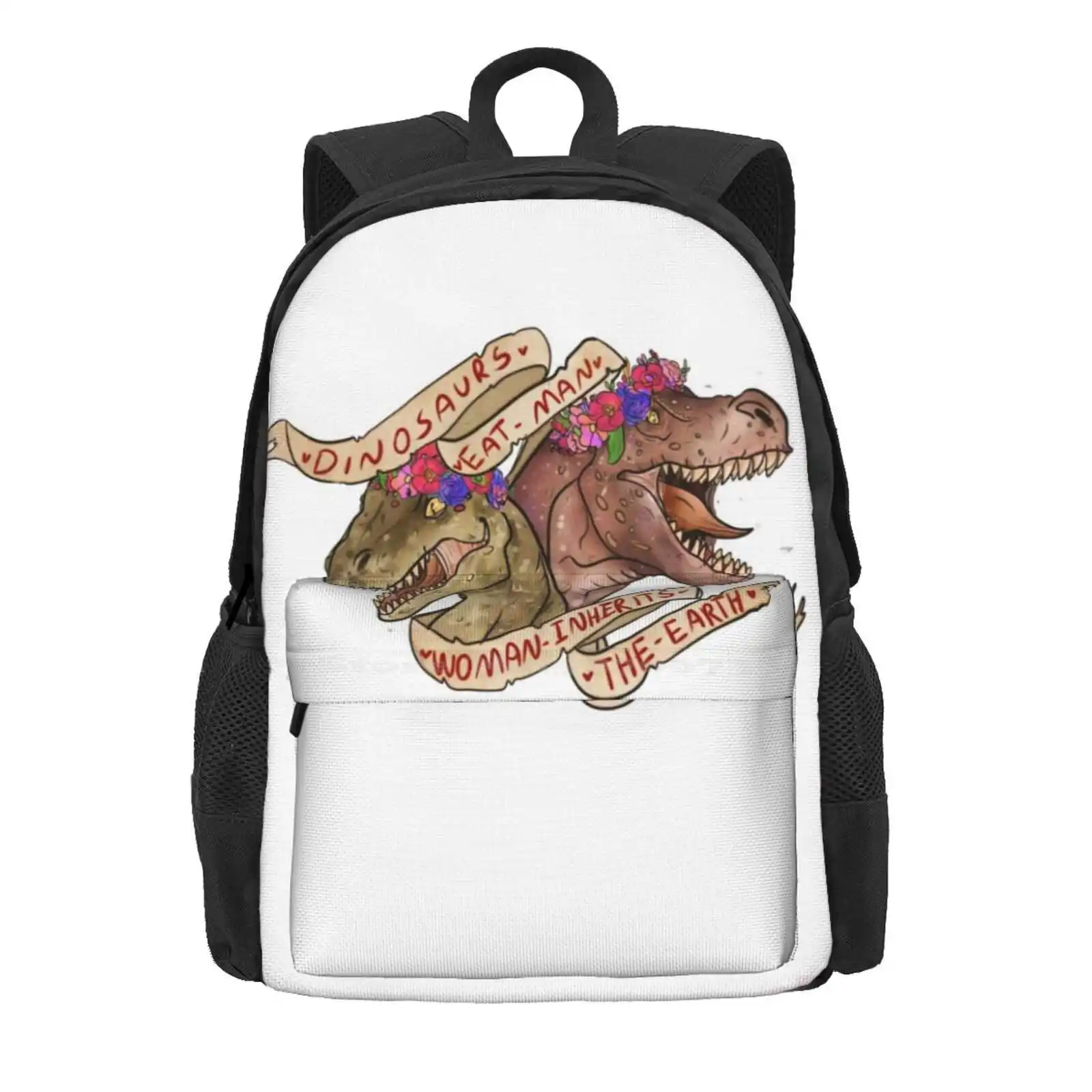 Woman Inherits The Earth Hot Sale Schoolbag Backpack Fashion Bags Dinosaurs Flower Crowns Velociraptor Tyrannosaurus Rex T Rex