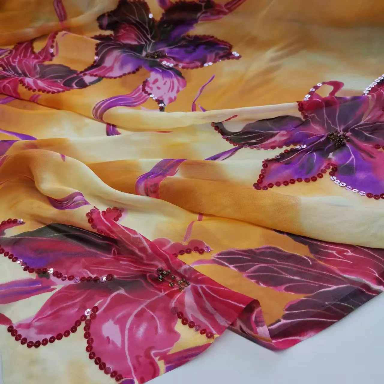 

Шифоновая ткань с блестками из чистого шелка, вышивка, ткань «сделай сам», платье, шарф, материал