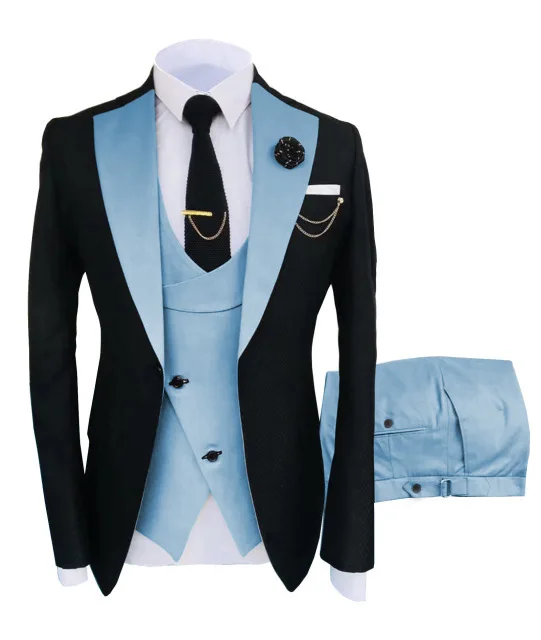 Men Suits Tailored Best Man Groom Wedding Tuxedo Slim Fit Jacquard Two-color Blazer Jacket  Vest Pants Tuxedo Clothing 26821455