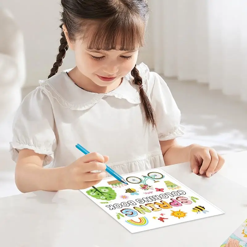 Libros para colorear para niños, bonito libro para colorear de primavera, papel grueso, libro para colorear relajante interactivo para adultos y niños, flores y mariposas