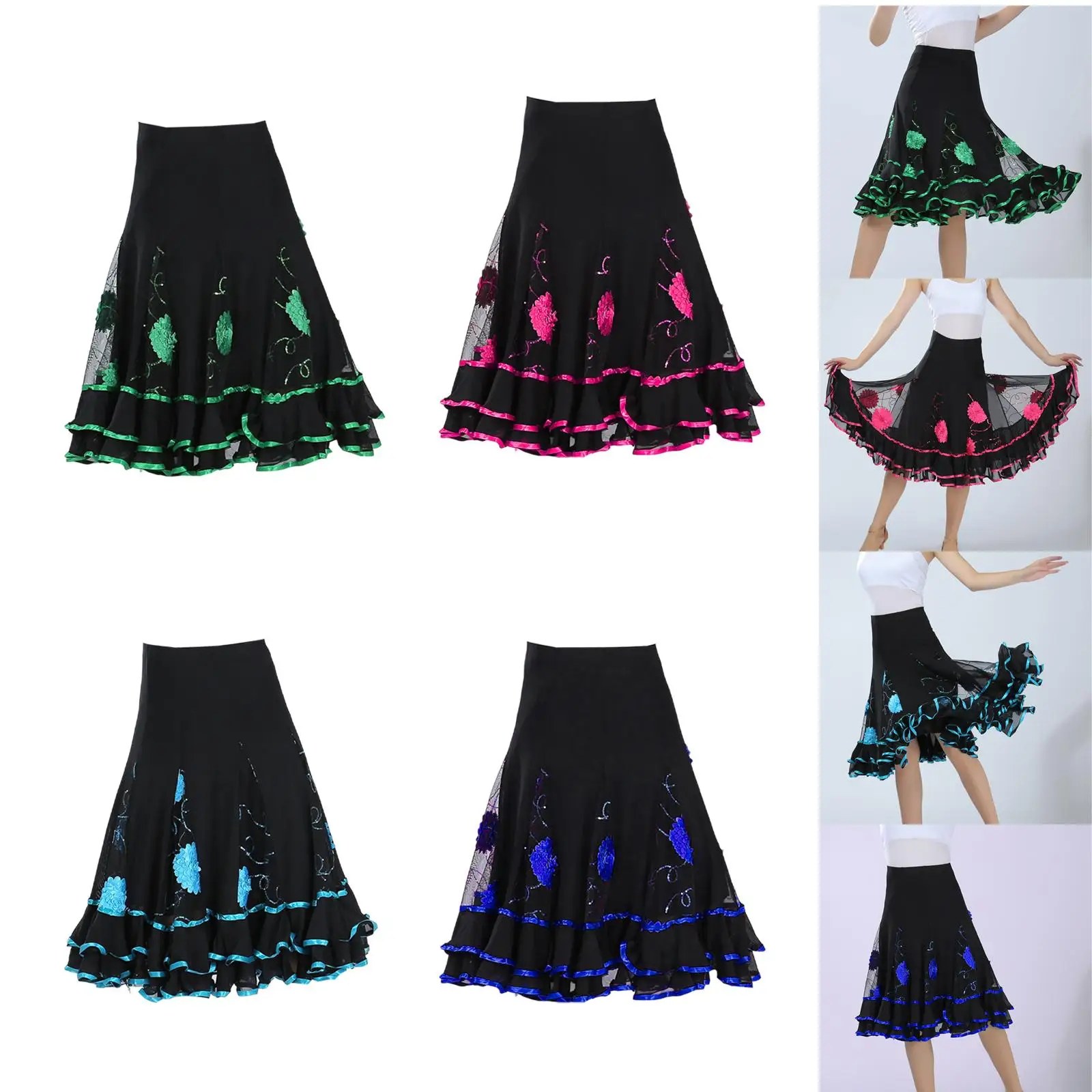 Jupe de danse douce pour salle de bal élégante pour femmes, nouveau Style, Costume décontracté, longue jupe pivotante pour Flamenco, Rumba, valse, vêtements de danse