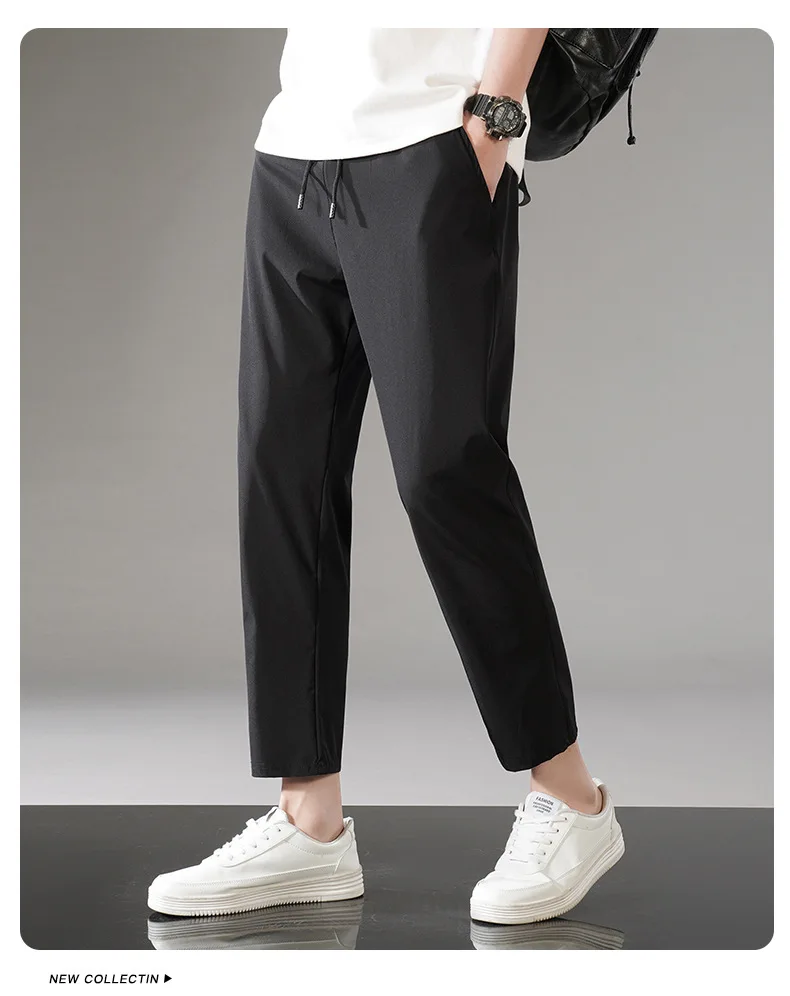 Ice Silk Straight Leg Casual Trousers For Men In Summer Ultra-Thin High Elasticity Quick Drying Heat Dissipation Sports