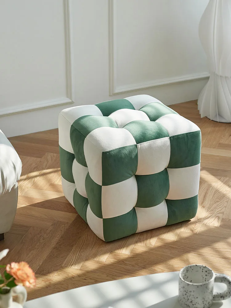 

Nordic Chessboard Coffee Stools Luxury Living Room Furniture Ottoman Stool Creative Velvet Dining Chairs Bedroom Makeup Stools