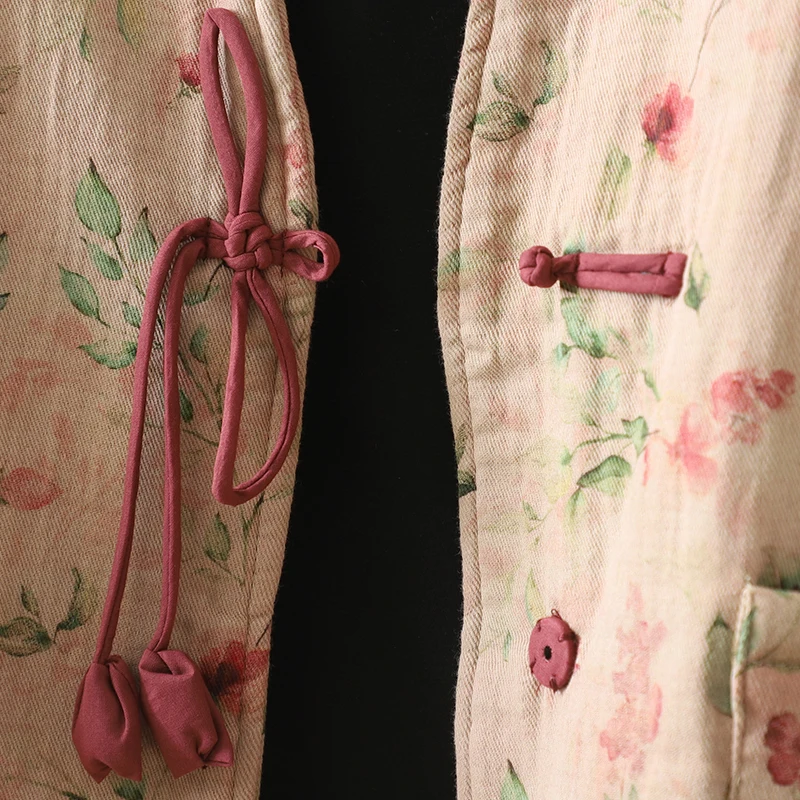 Chaqueta de Aodón para Mujer, Talla ande, Cuello en V, Estampado Informal, Estilo Retro Chino, Artística, Abrigo de Otoño...