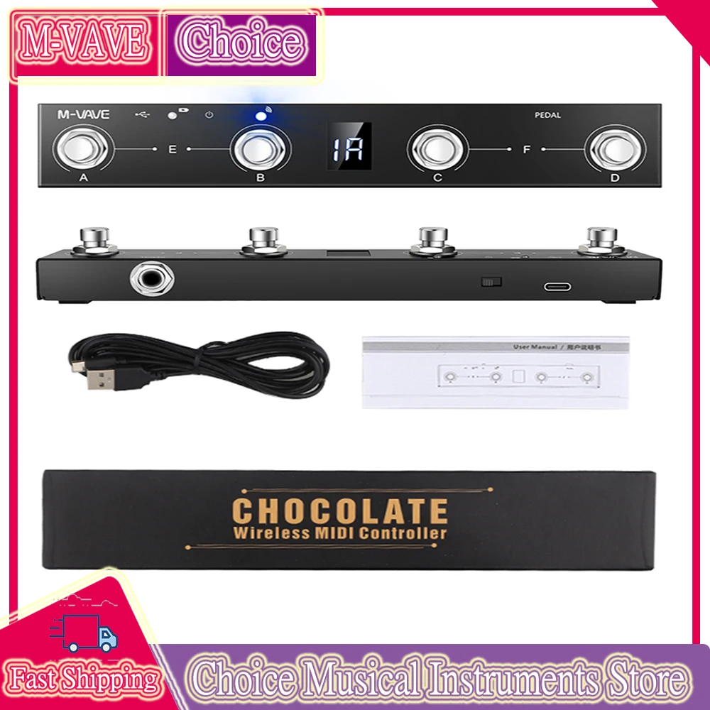 

M-VAVE Chocolate MIDI Controller BT 4 Buttons Controller Rechargeable MIDI Pedal APP Control with Wireless Transmission System