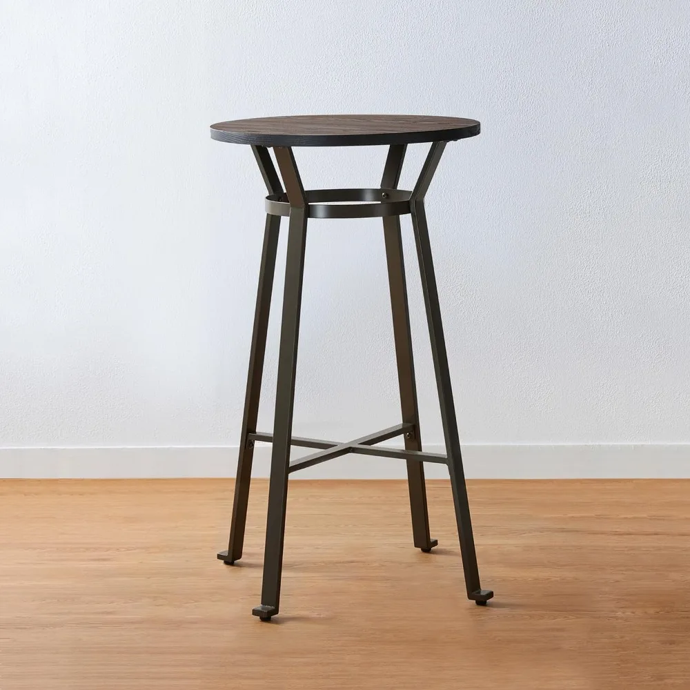 

NEW - 41.25" H Rustic Steel Bar Table Round Solid Elm Wood Top Dining Room Pub Table Bistro Table