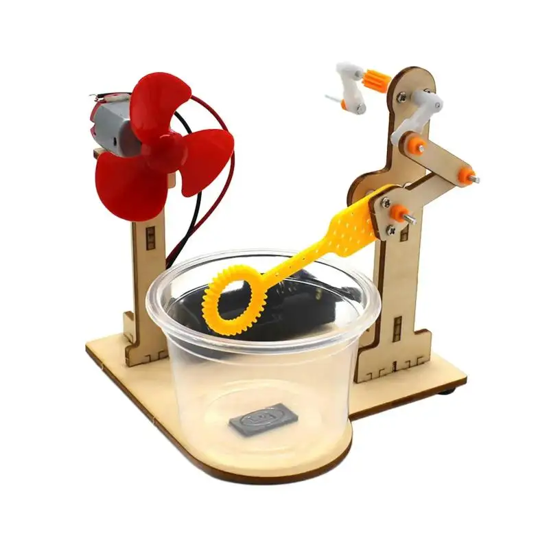 Nieuwe 1Set Technologie Houten DIY Hand Aangezwengeld Bubble Machine Speelgoed Vroeg Leren Speelgoed Voor Kinderen Wetenschapsexperiment Leermiddelen
