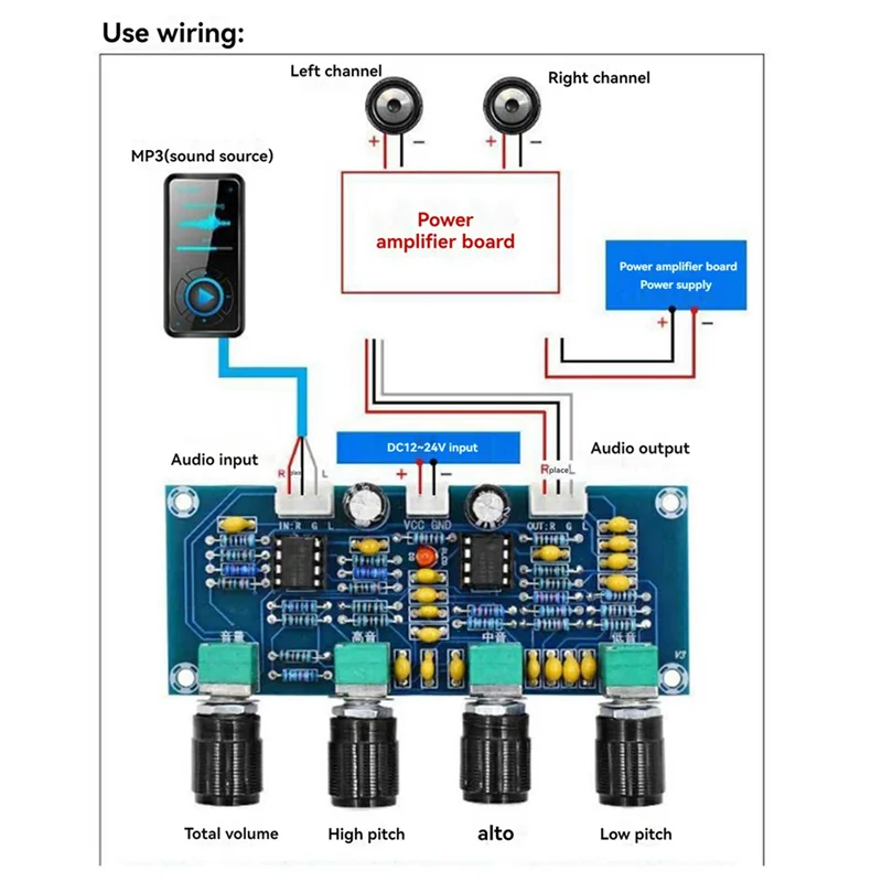 A42T-XH-A901 Tone Board Preamp With Treble, Bass, Volume Adjustment Pre-Amplifier Tone Controller For Amplifier Boards