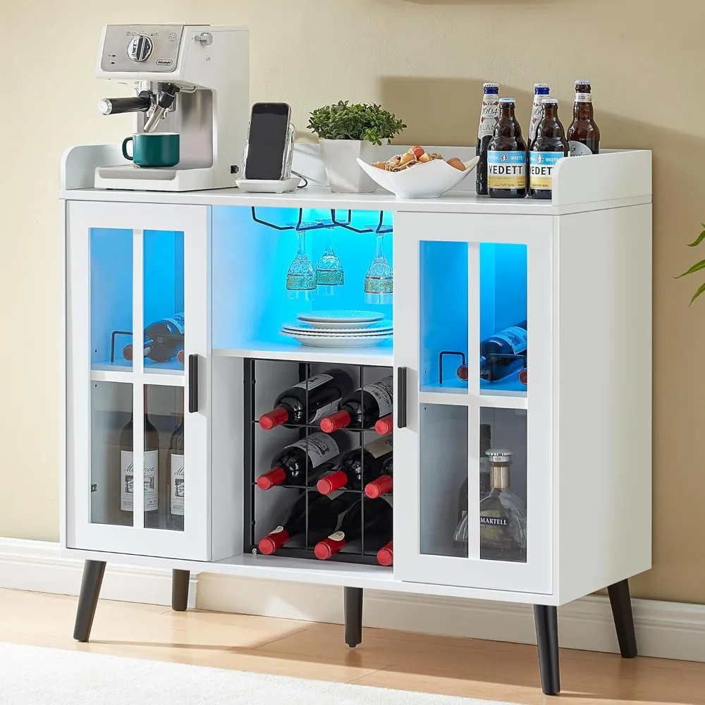 

Coffee Bar Cabinet with LED Light, Wine Cabinet with Glass Holder, Sideboard Buffet Cabinet with Storage