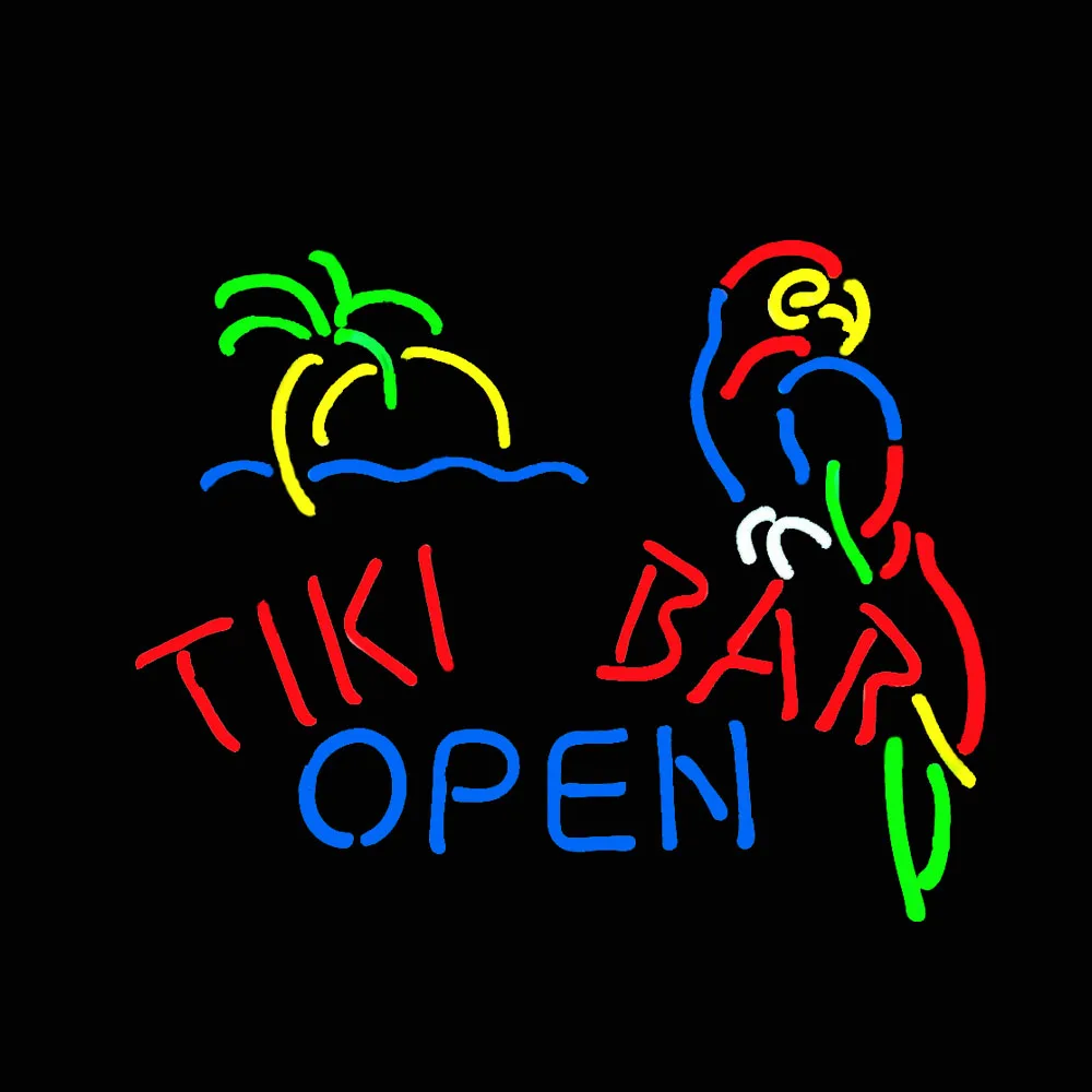 Tiki Bar Open Palm Parrot Neon Light Sign Custom Handmade Real Glass Tube Beer Store Advertise Room Decoration Display Lamp