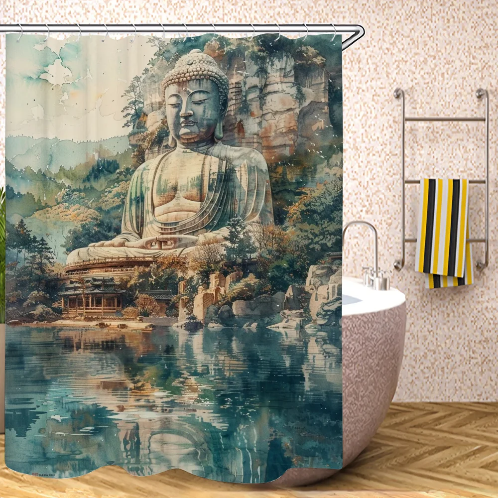 The Big Buddha in the Deep Mountains Shower Curtain for Bathroom Accessories Set Folding Partition Bath Curtains Bedrooms Things