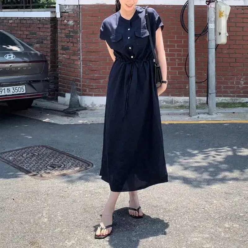 

Japanese and Korean Summer New Long Dress Fashionable High-end Light Luxury Design Waist-cinching Elegant Loose Slimming Dress