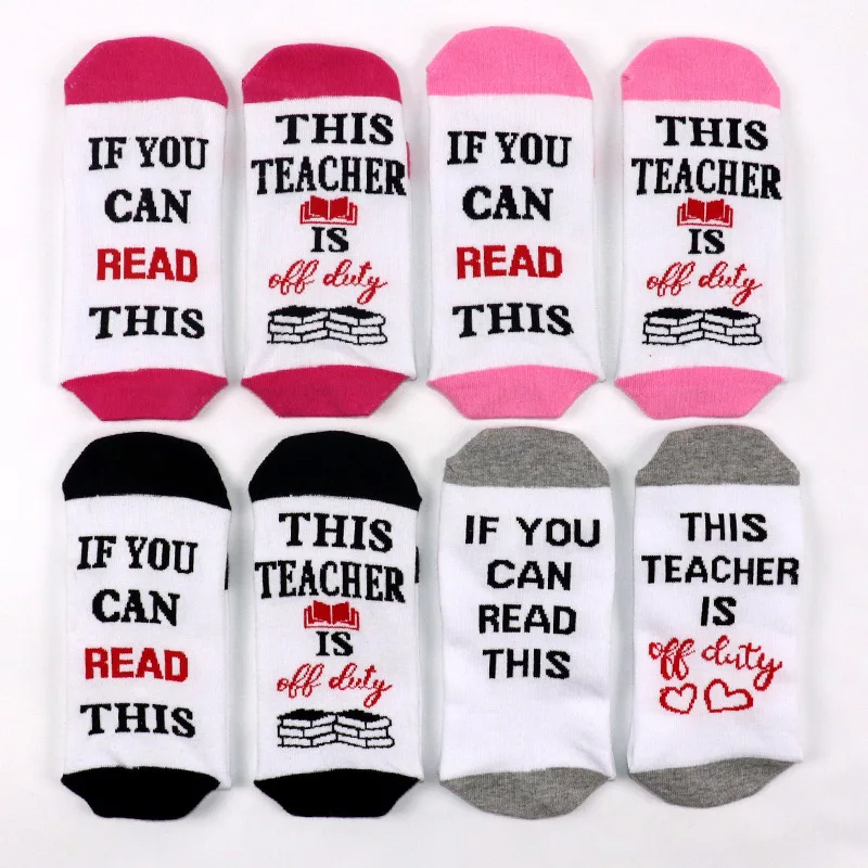 10 pairs of popular cross-border teachers' cotton midsole socks with letter jacquard on the soles of the feet, creative sports s