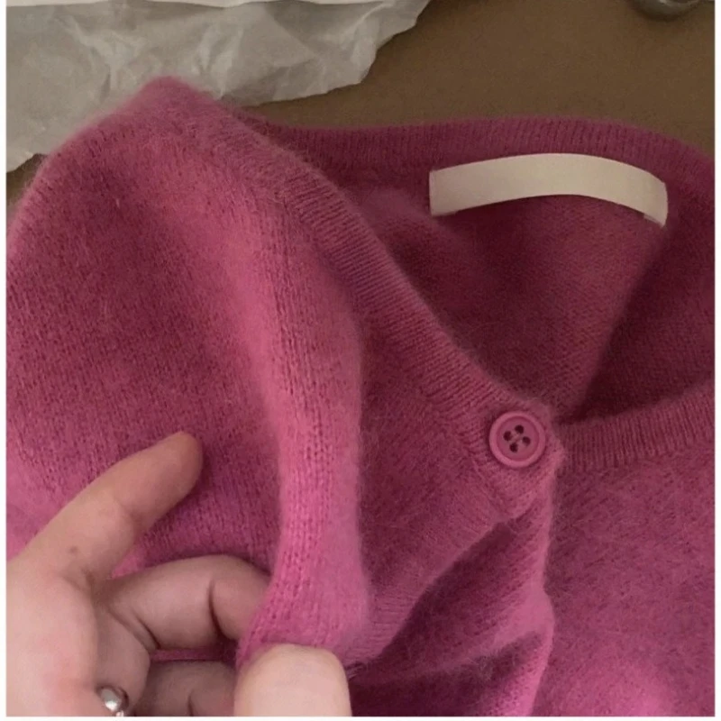 

Women's Round Neck Short Knit Cardigan Sweet Candy Color Soft Cropped Sweater Coat Autumn Winter Cozy Top