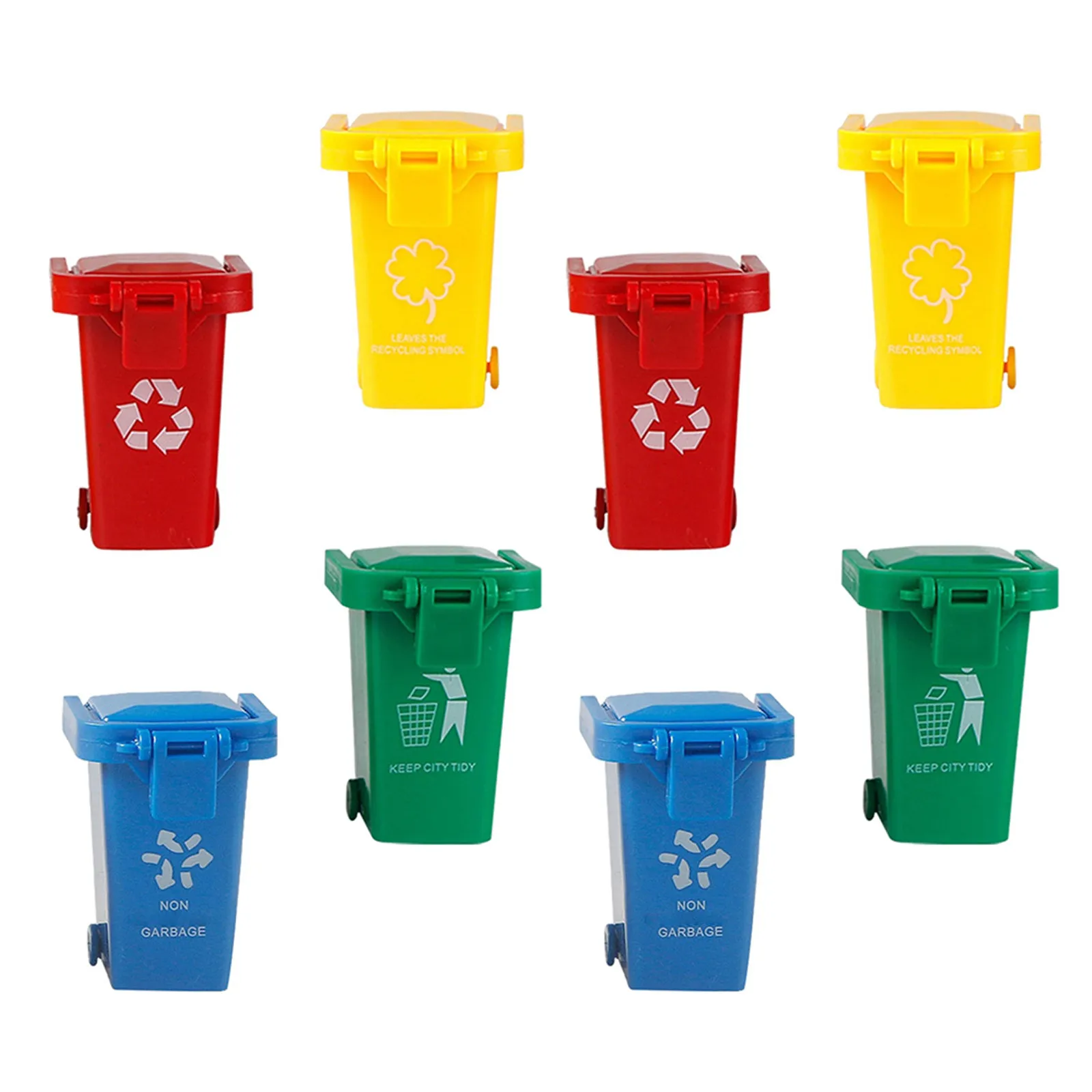 8Pcs Flip Lid Sliding Mini Garbage Can Plastic Kid Push Trash Can for Children Cognitive Development Parent Child Interaction