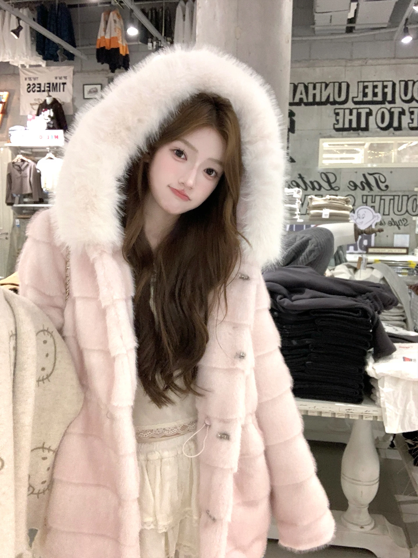 

Розовый джинт с капюшоном Acaine, женская зимняя повседневная одежда в полоску с хлопковой вставкой и длинной застежкой на пуговицы