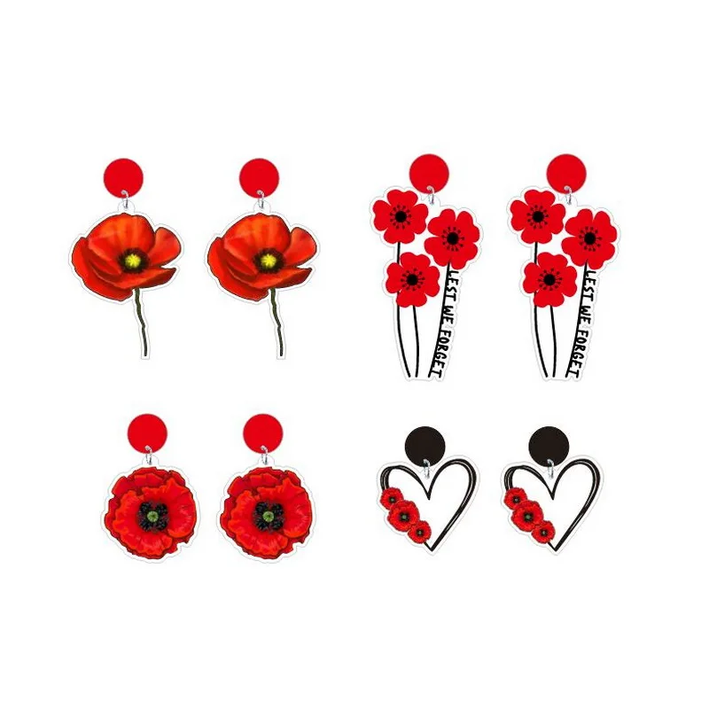 Laser Cutting Fashion Acrylic Jewelries Red Flower Theme Woman's Cute Dangle Earrings