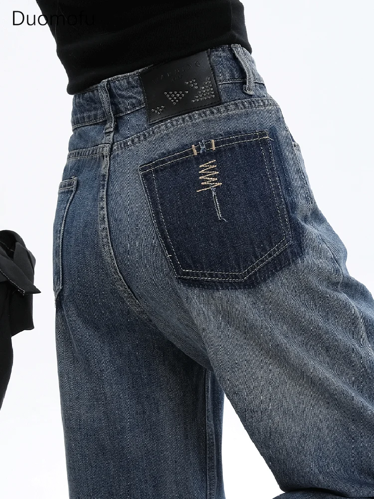 Duomofu Retro blau Klassiker in voller Länge lose Frauen Jeans Frühling schick hohe Taille schlanke Mode gewaschen einfache gerade weibliche Jeans