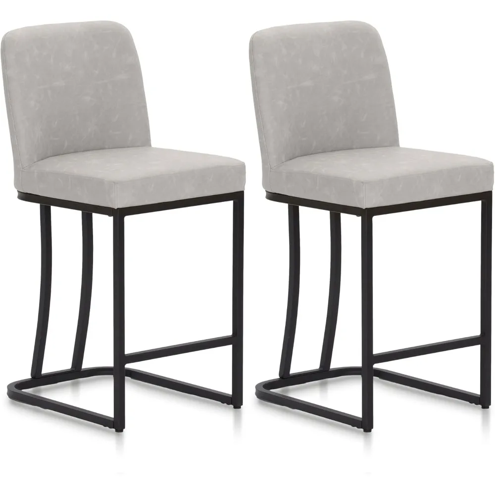 

24” Bar Stool Retro Design of Bar Stool Matte Leather Bar Chair Black Metal Frame with Backrest Coffee Shop Kitchen