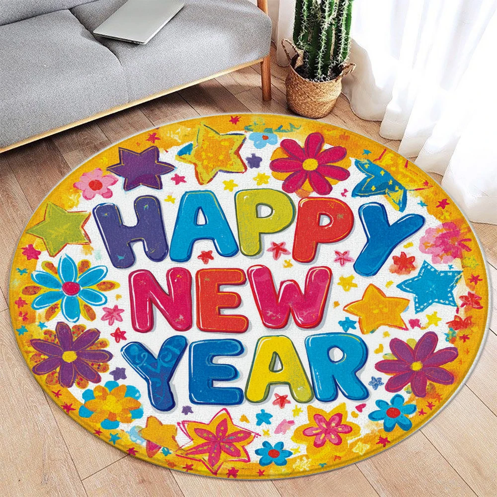 

Christmas Rug Ornaments Round Rug Merry Christmas Happy New Year Home Mat Living Room Decor Sofa Rug Festival Event Carpet