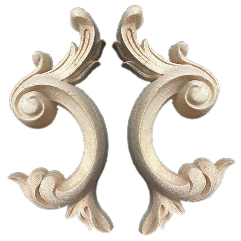 2PCS Woodcarving Corner Decal Unpainted Natural Wood Decal Oak Triangle Onlay Applique Frame Home 3D Flower Decor 10cm Fittings