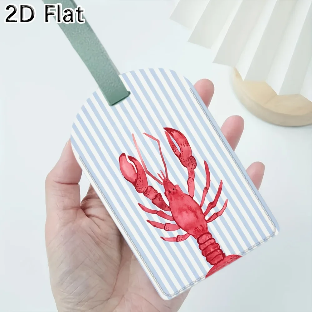 Lobster Pattern Luggage Tag Striped Travel Baggage Identifier Luggage Label with Adjustable Strap Portable Luggage Accessories