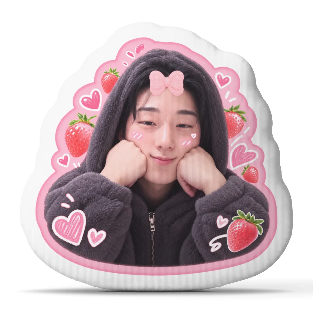 ATEEZ San Strawberry Hood Shaped Pillow Cute K Pop Idol Cushion Stuffed Throw Pillow for Sofa Bedroom Home Decor Fan Gift