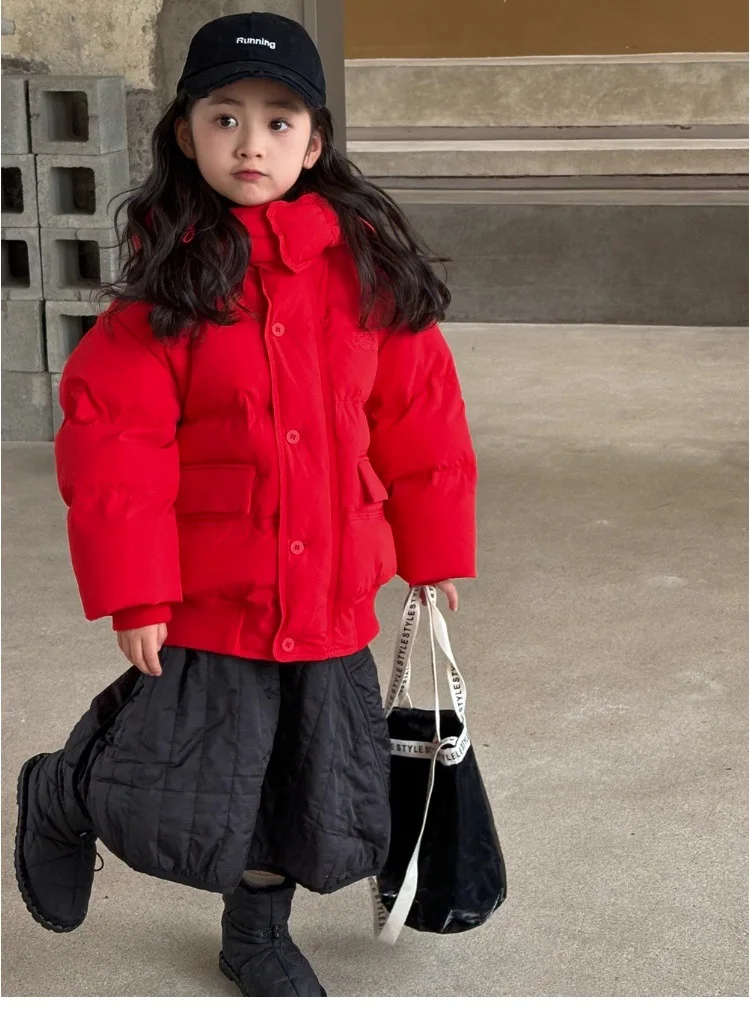 Girls Down Jacket Winter 2024 New White Duck Down Children Red Coat Winter Clothing Korean Simple Style Fashion Down Clothes