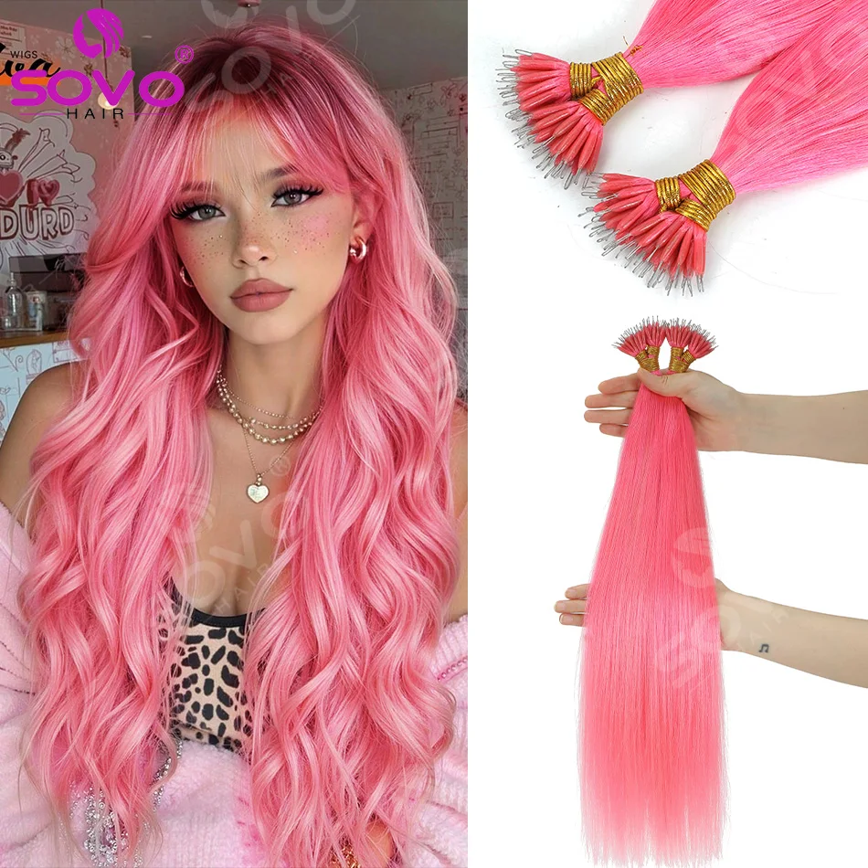 sovo-nano-ring-human-hair-extensions-remy-straight-micro-beads-ring-color-pink-14-26-inch-50-100g-add-volume-highlight-diy