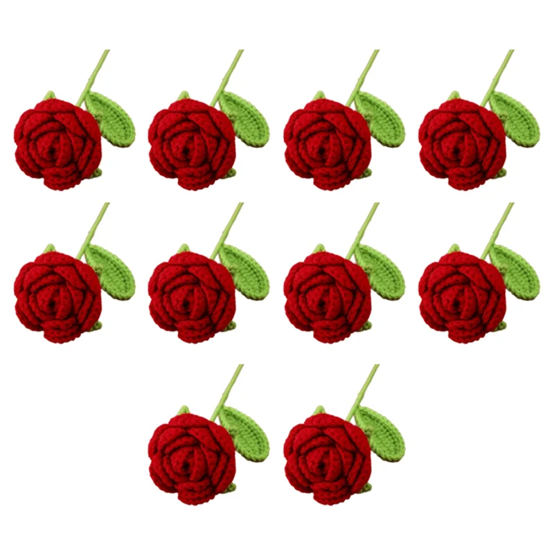 【مشعبية】زهور صناعية محبوكة يدويًا، ديكور باقة كروشيه محبوكة، ديكور طاولة هدية العيد