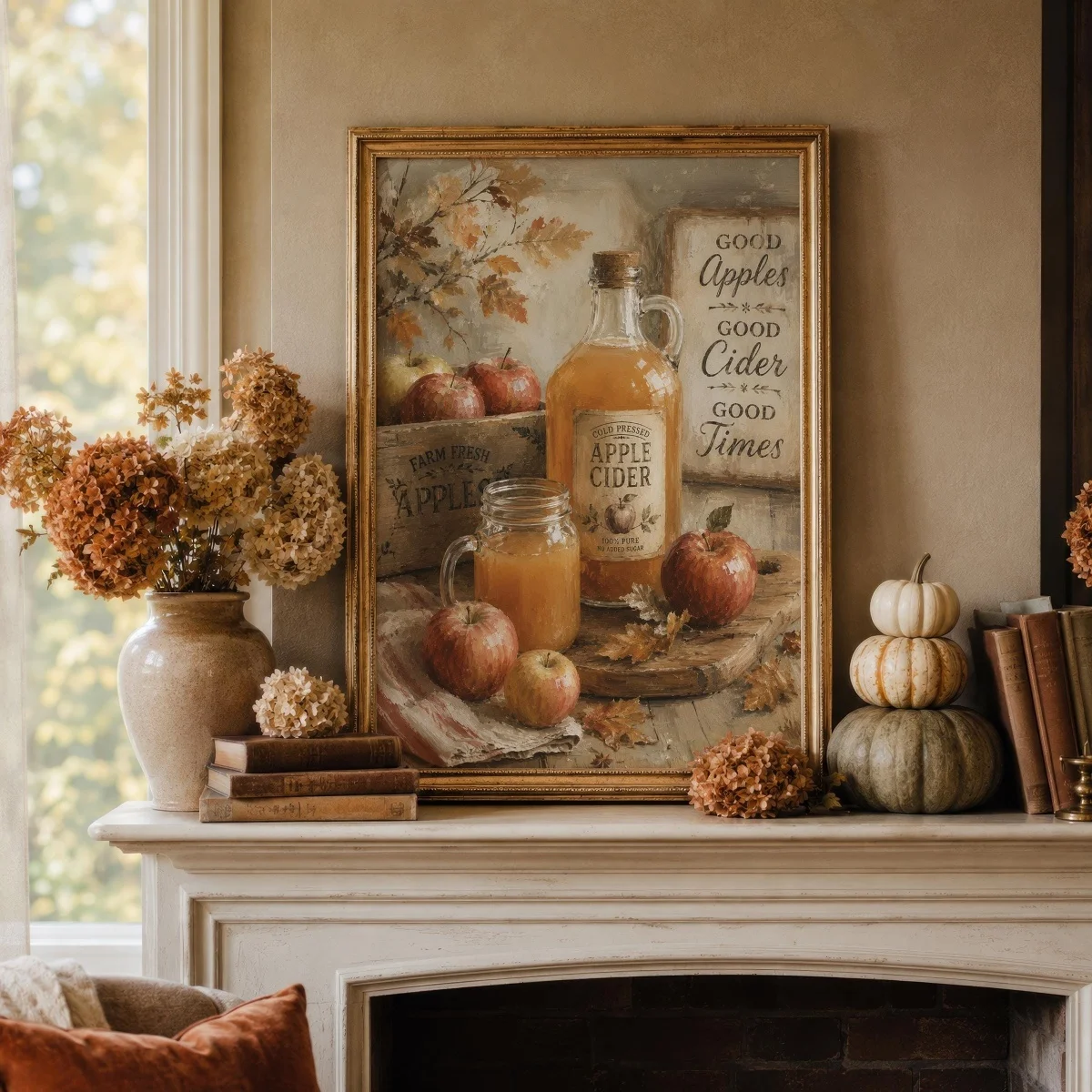 Autumn Apple Cider Canvas Print Poster Rustic Farmhouse Cozy Art Prints Restaurant Kitchen Fall Wall Art Home Decor Art Poster