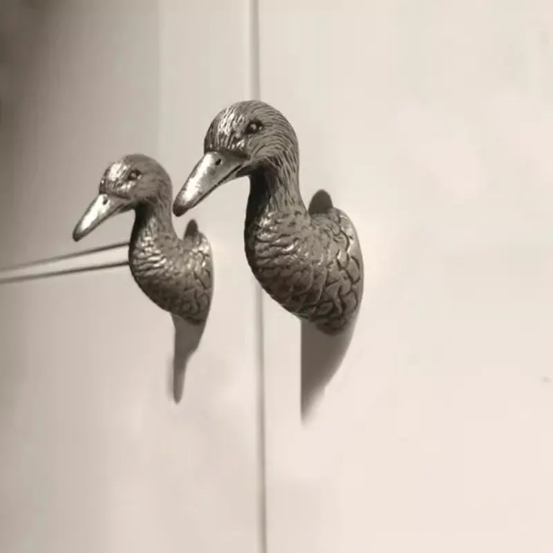 MFYS 1 PC Duck Shape Antique Silver Cabinet Drawer Handle Vintage Furniture Handles Single Hole Wardrobe Pulls Retro Door Knobs