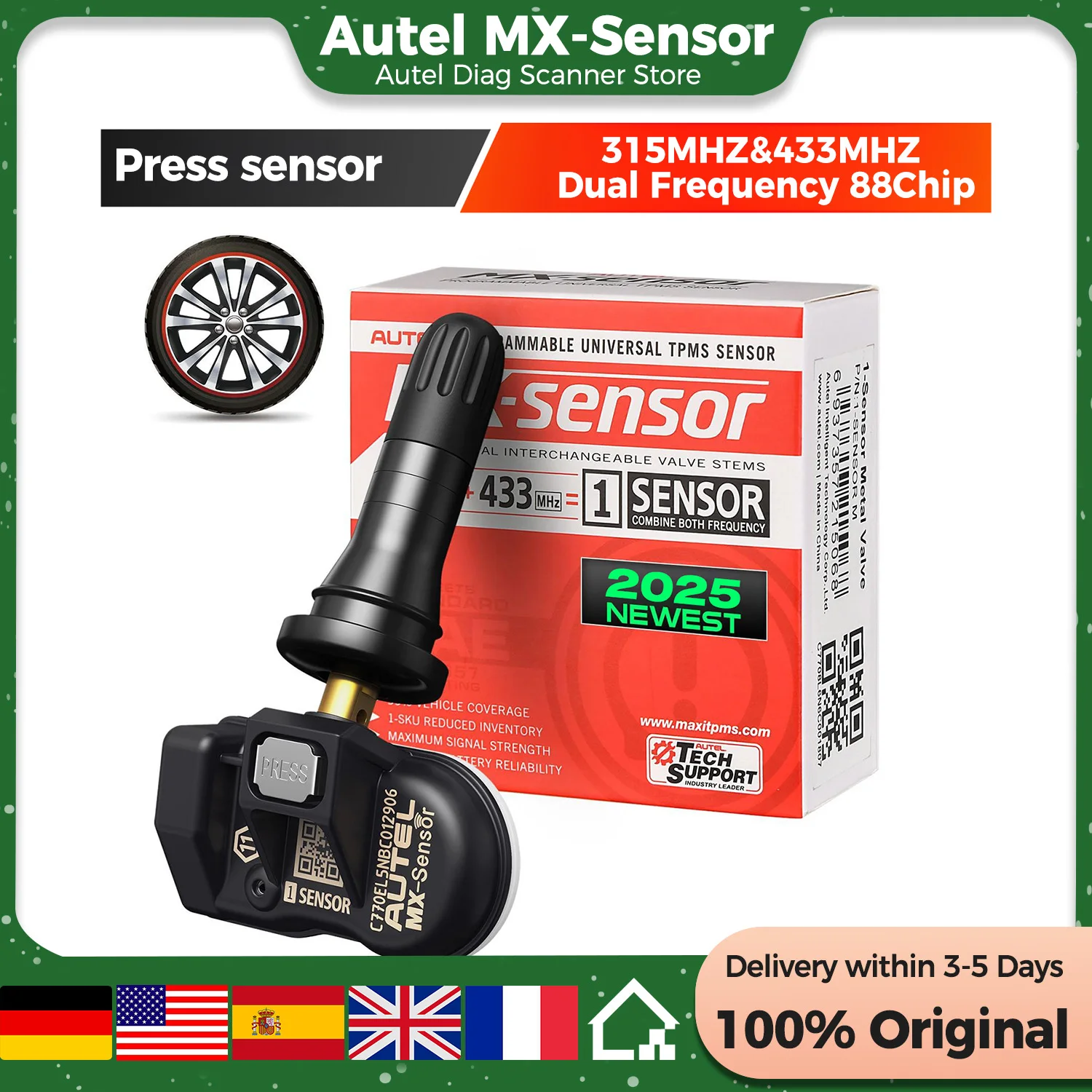 Capteur Autel MX en caoutchouc 433MHZ + 315 MHZ 2 en 1Mx, outil de réparation de pneus TPMS, accessoire automobile pour MaxiTPMS TS501 TS508WF, 1/4 pièces