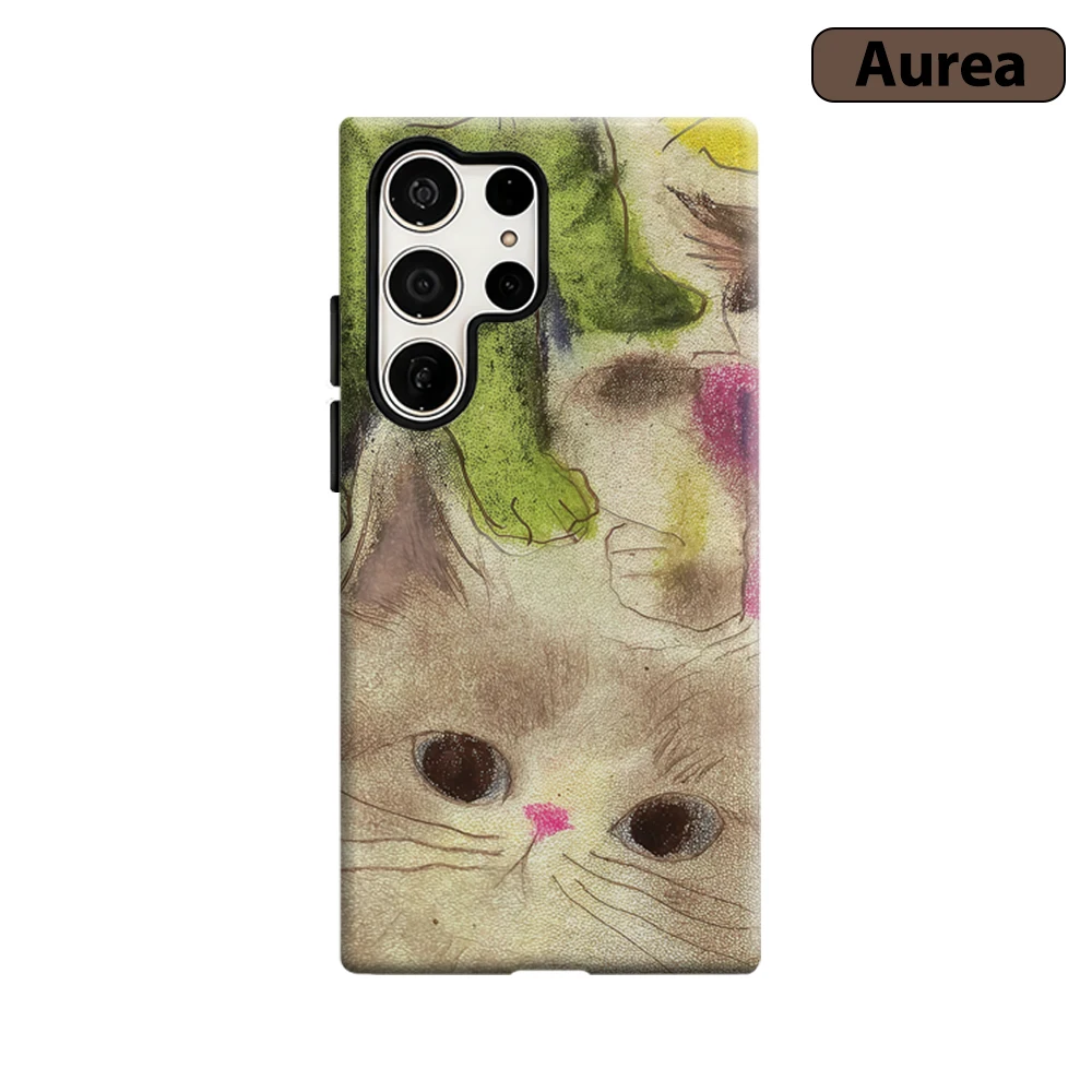 Pop-Art Katzen-Kunst Handyhülle für Samsung Galaxy S25 Ultra S24 S23 Ultra Plus Stoßfeste Doppelschicht Robuste Rückabdeckung