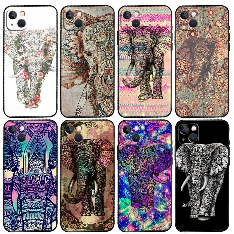 Elephant Mandala Aztec Phone Case For iPhone 15 14 Plus 11 12 13 Pro Max Mini 7 8 X XR XS Max SE 2020 2022 Cover