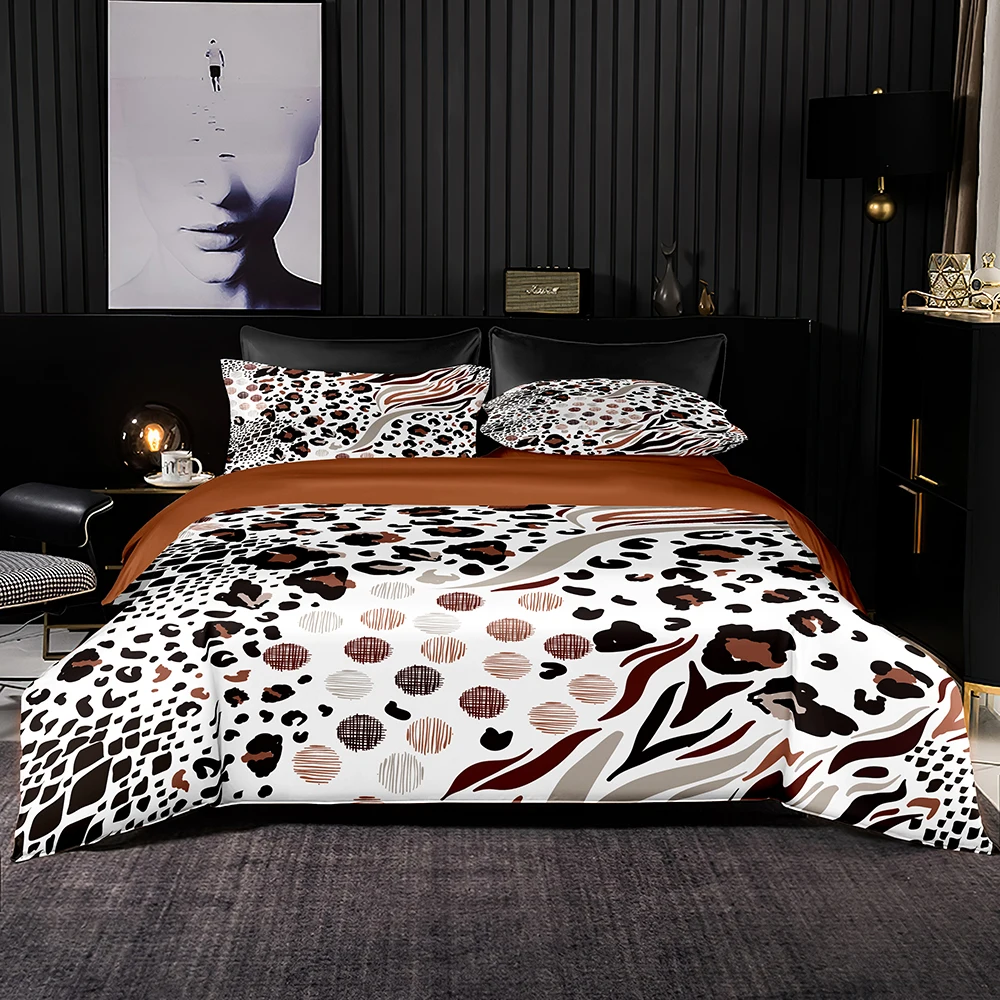 Abstract Style Duvet Cover 200x200 With Pillowcase,240x220 Quilt Cover,Black And White Leopard Pattern Bedding Set,Bed Sheet Set