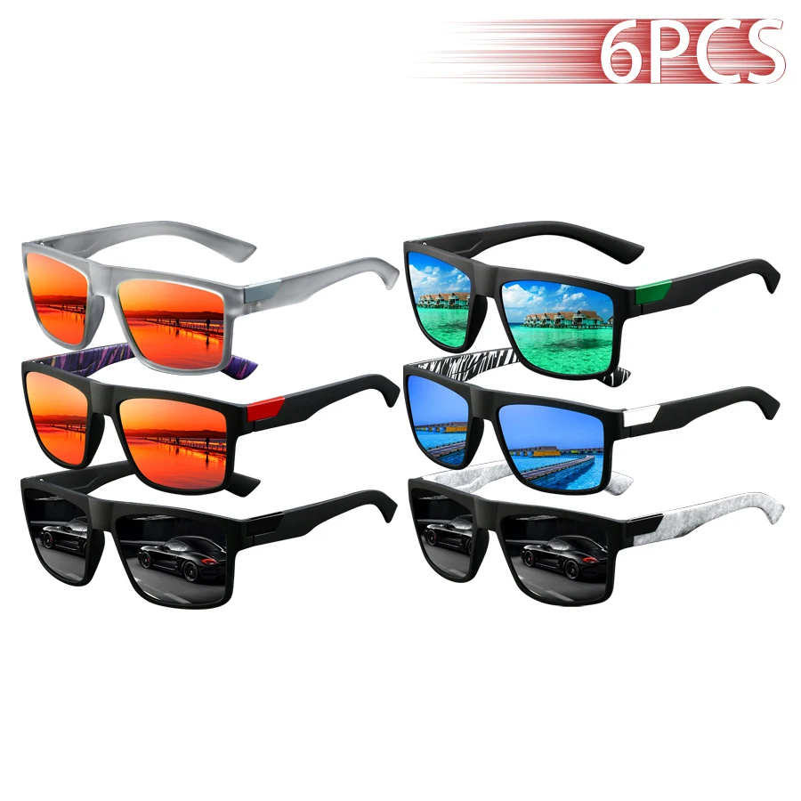 

6 PCS Fashion Vintage Colorful Stripe Sunglasses Men Fishing Driving Man Luxury Brand Designer Sun Glasses Retro UV400 Eyewear
