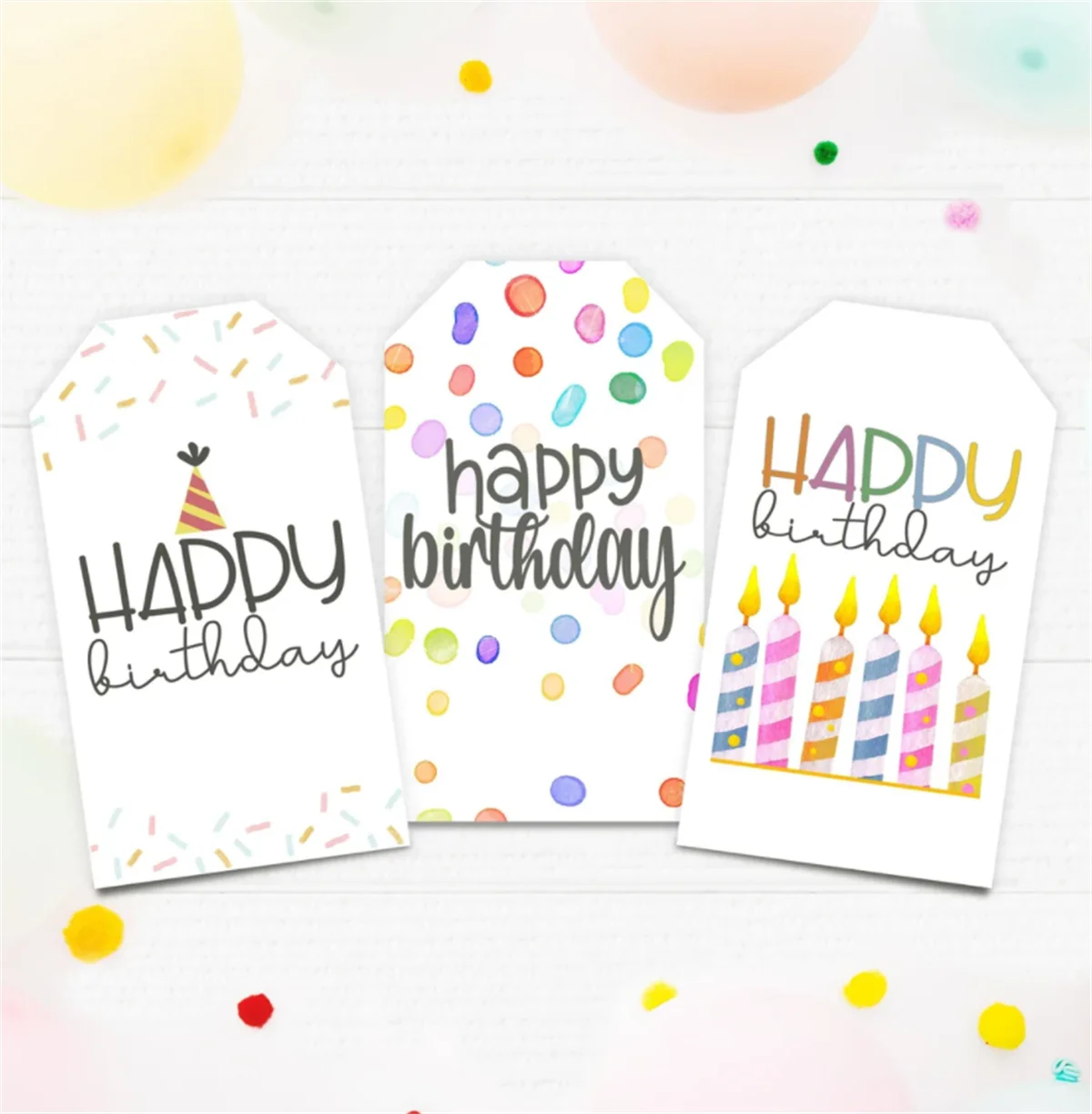 50pcs Personalized Birthday Tags. Instant Download. Not editable. Favor tags. Three different designs. Confetti and Candles