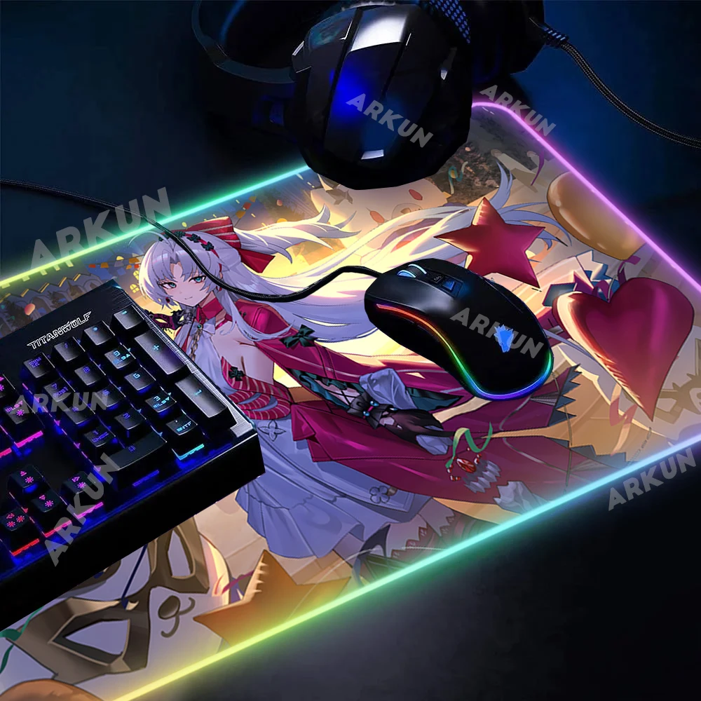 RGB XXL 900x400 Kawaii Hot Carlotta Fashion Wuthering Waves Gaming Laptop Printing Desk Computer Backlight Gamer Table LED Mat