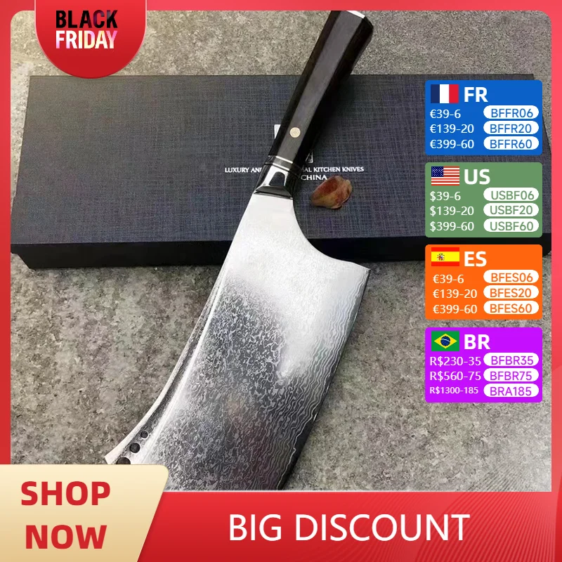 Sharp Kitchen Knife 97 Layers Damascus Steel Blade Sharp Chopper Chef Cleaver Slicing Cutlery Knife Bone Meat And Poultry Tools