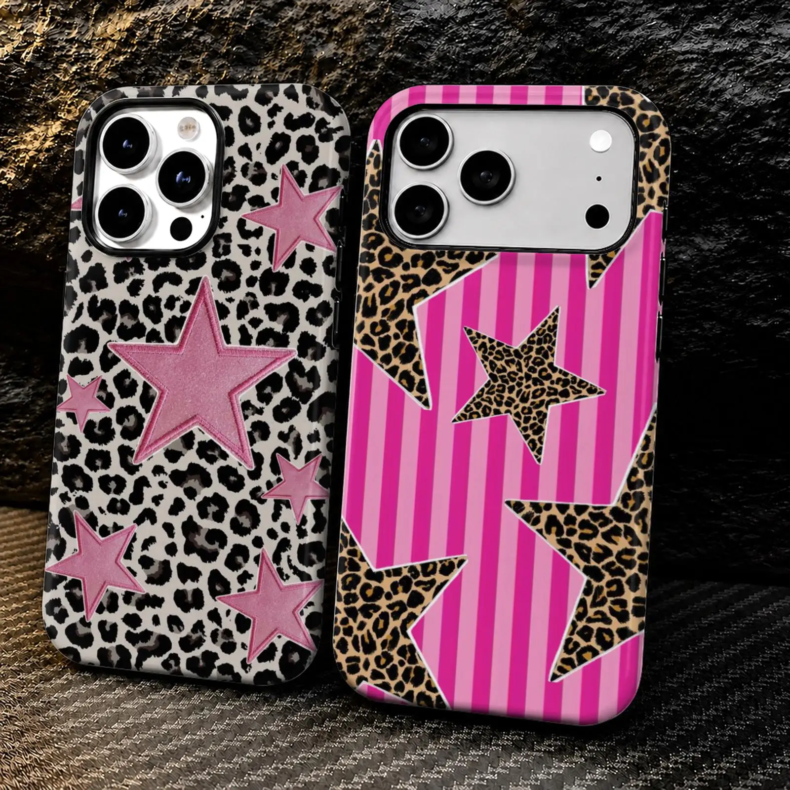 Leopard Star Phone Case For iPhone 17 16 15 14 13 12 11 Pro Max Air 2-in-1 Dual-Layer Back Shockproof Protective Cover