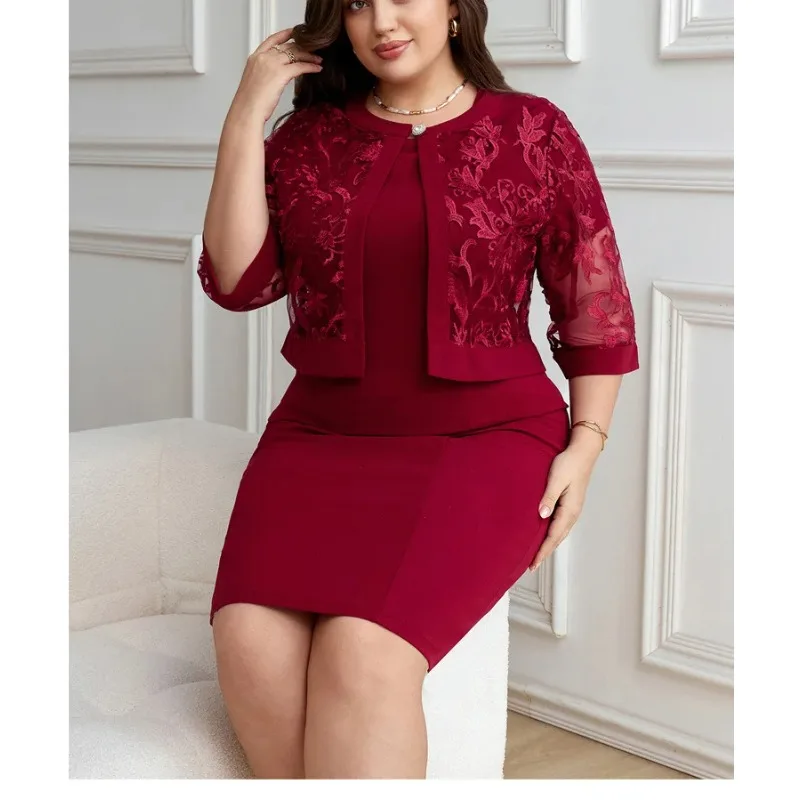 l-5xl-プラスサイズの服ドレス女性ローブ夏-3-4-袖ストリートスタイルカジュアル-3xl-4xl-ビッグサイズレースミディドレスオーバーサイズ