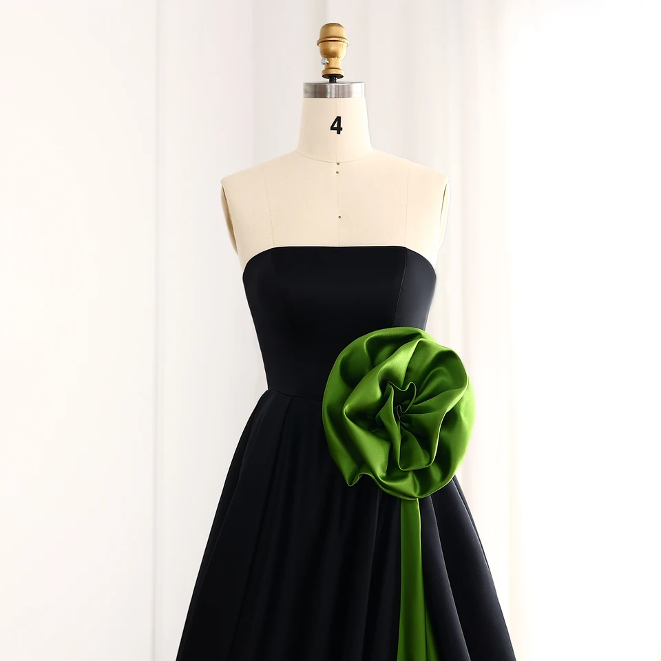 Sharon Said Black Strapless Dubai 3D Flower Evening Dress with High Slit  for Woman Wedding Party Prom Gown SF099 Customized - AliExpress 320