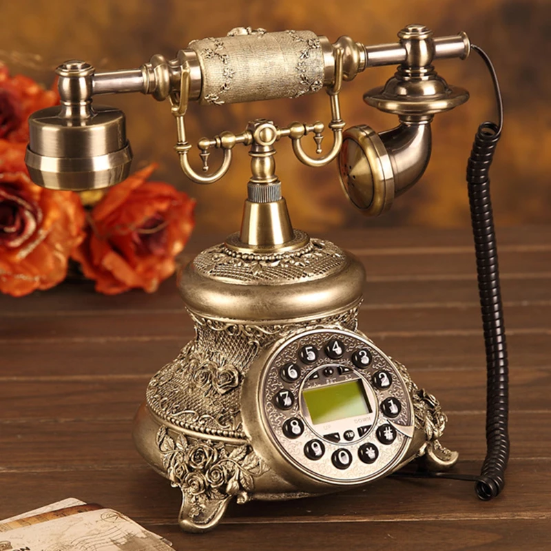 Push Dial Telephone Vintage Landline Phones, Corded Phone with Caller ID, Retro Ringtones, Redial for Home and Decoration