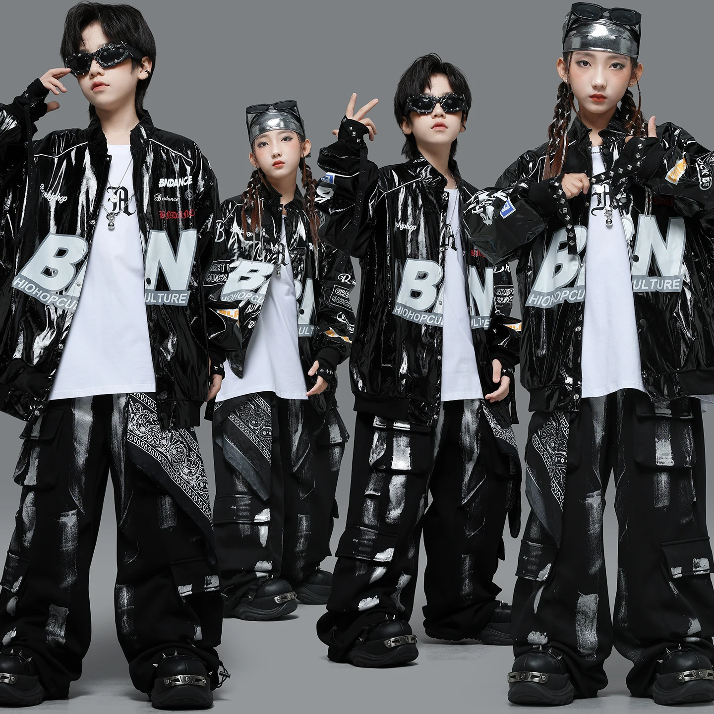 Yougth Danza moderna Abbigliamento Hip Hop Giacca oversize in ecopelle Top Pantaloni cargo casual per ragazza Costumi di danza jazz Vestiti