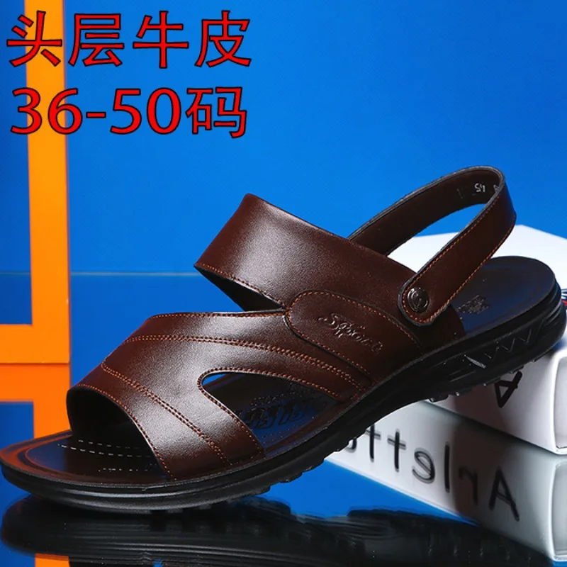 

2025Summer New Sandals for Men Fashion Leather Casual Sandal Open Toe Beach Sandalias for Men Non-slip Flat Slippers Big Size49